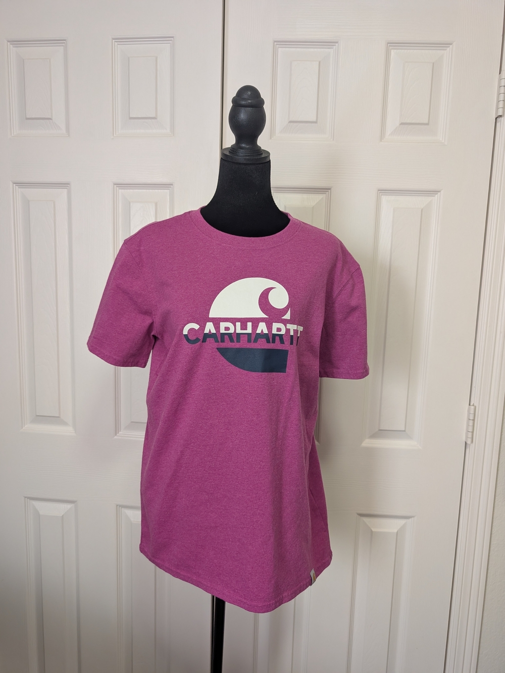 Carhartt Women's Short-Sleeve Tee in Magenta with White & Navy Logo